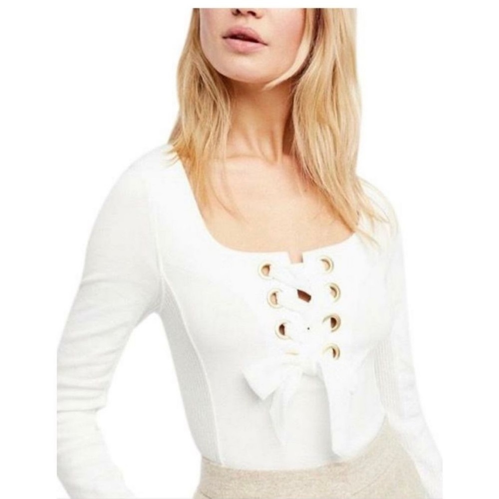 Free People White Looking Back Lace-Up Top sz s